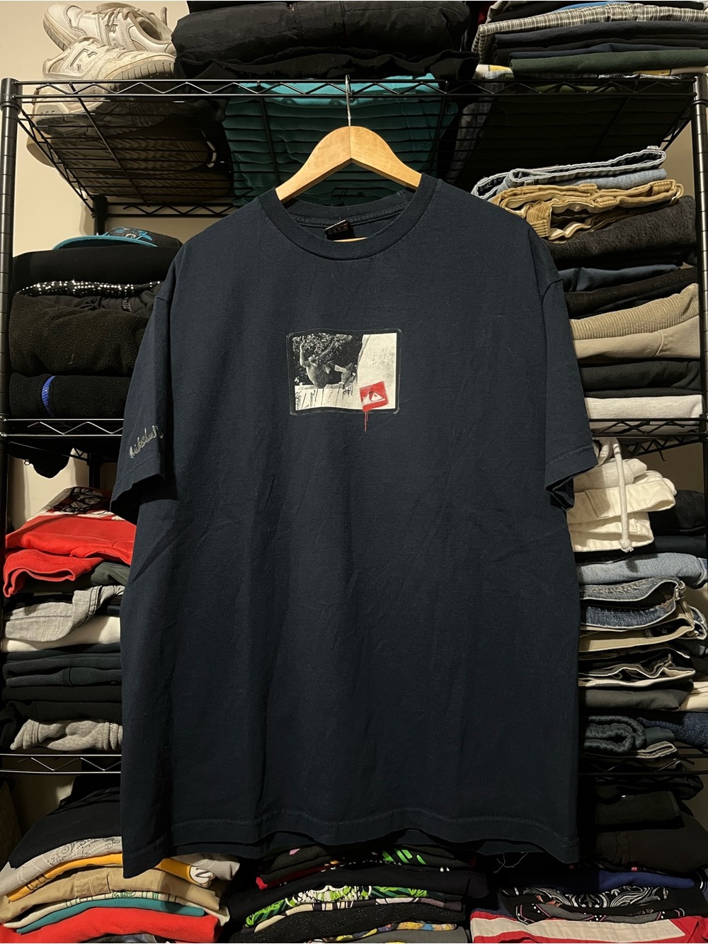 Quiksilver Black Graphic Short Sleeve Tee with Small Center Print